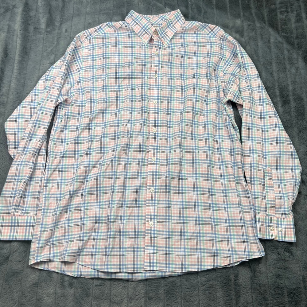 Roundtree & Yorke Gold Label Luxe Linen Plaid Shirt Mens XLT Pink Blue Green